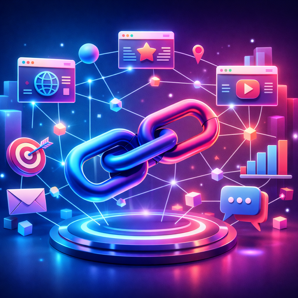 Illustrative 3D graphic representing link building