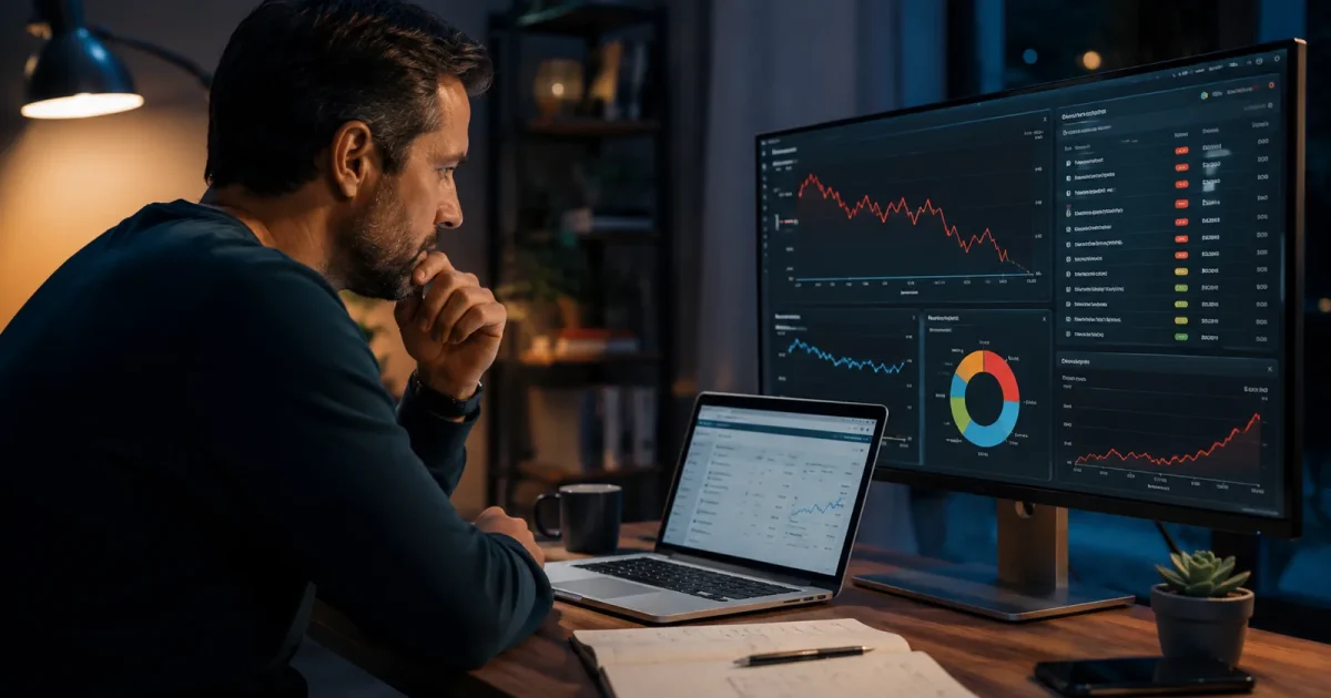 Professional analyzing ranking decline and SEO performance issues on a dashboard