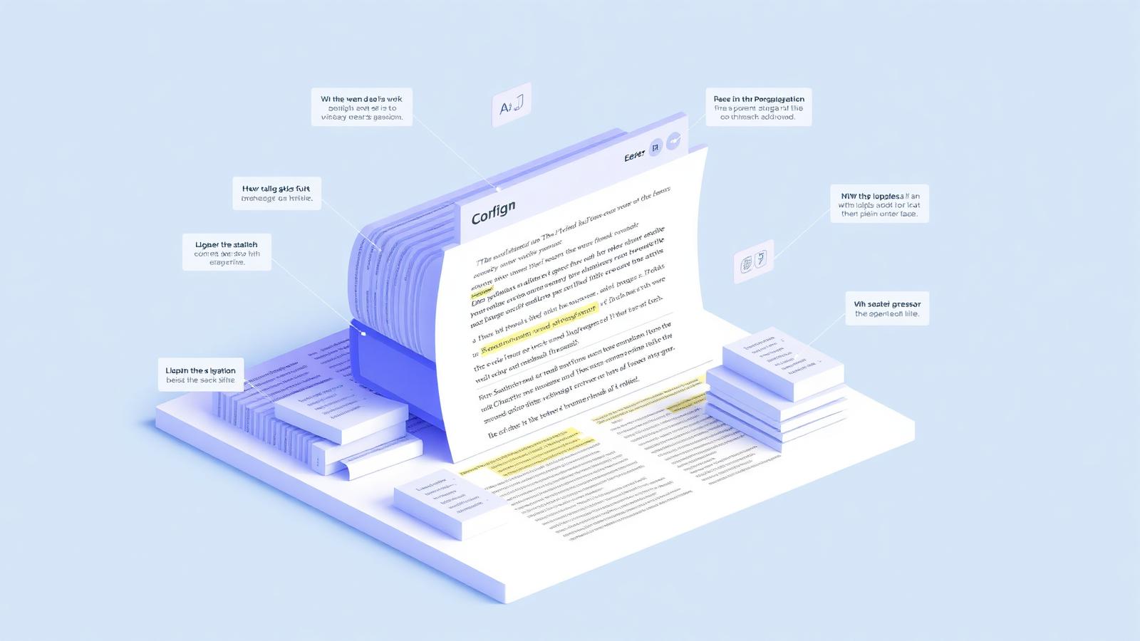Isometric illustration of a web page split into passages being lifted into an AI answer box