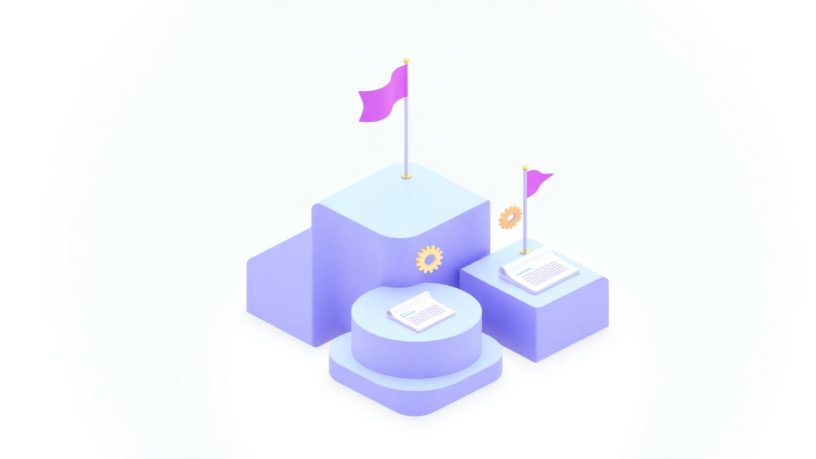 Isometric roadmap with three ascending milestone platforms