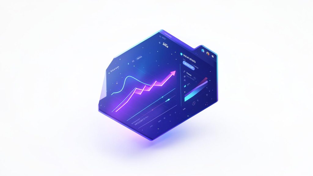 Abstract 3D SaaS analytics dashboard showing organic growth curves