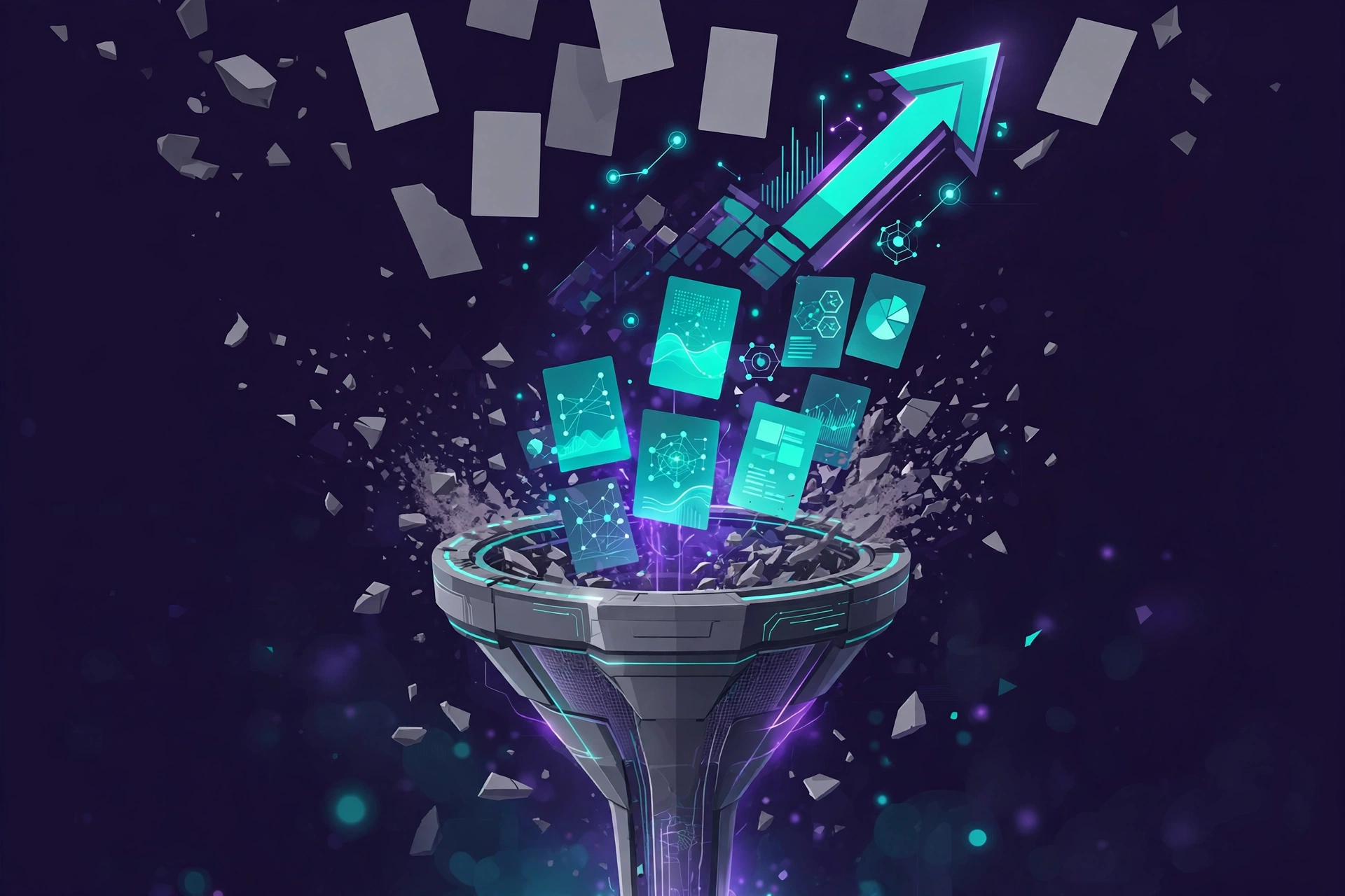 Quality filter funnel where thin templated pages break apart and data-rich pages rise to rank, illustrating programmatic SEO quality enforcement.
