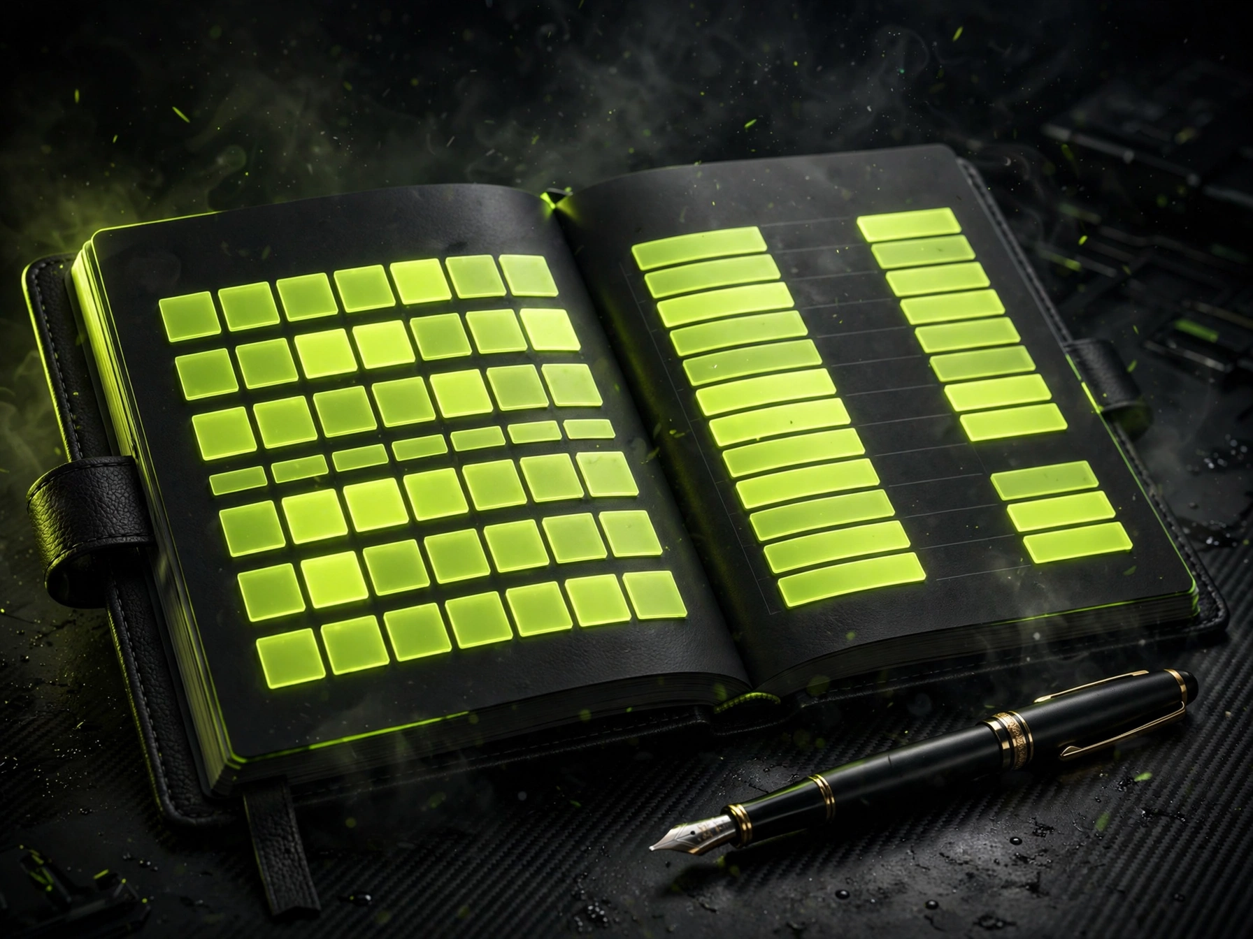 Calendar with content plan blocks and a fountain pen representing an organized editorial workflow