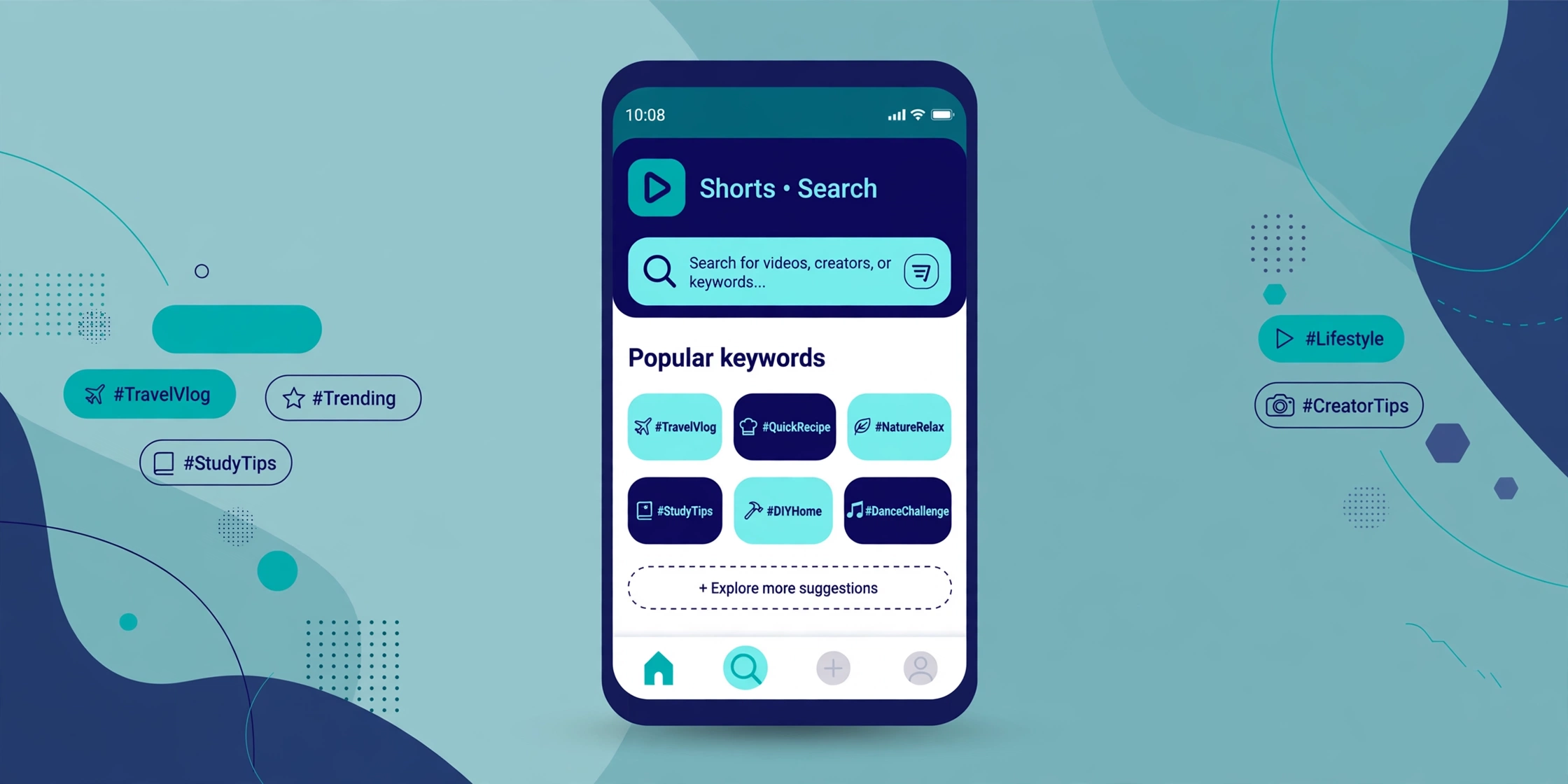 Illustration of keyword research in a social media app search bar