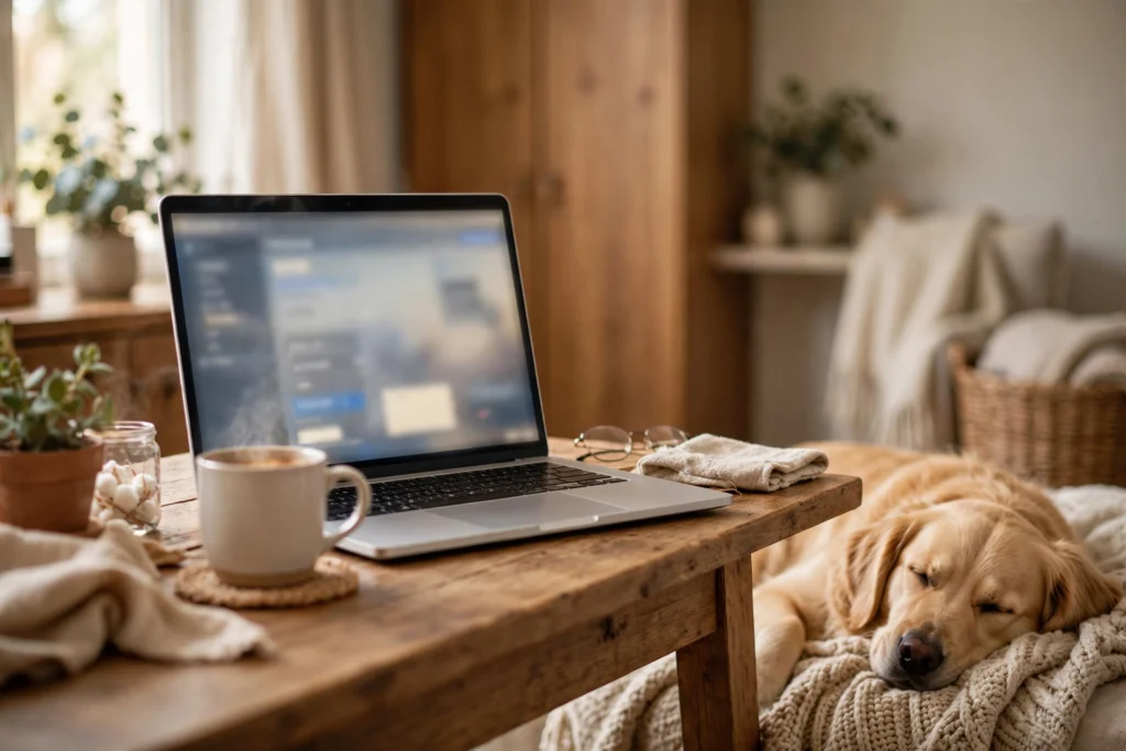 Veterinary SEO: laptop search representing AI search recommendations for vet clinics