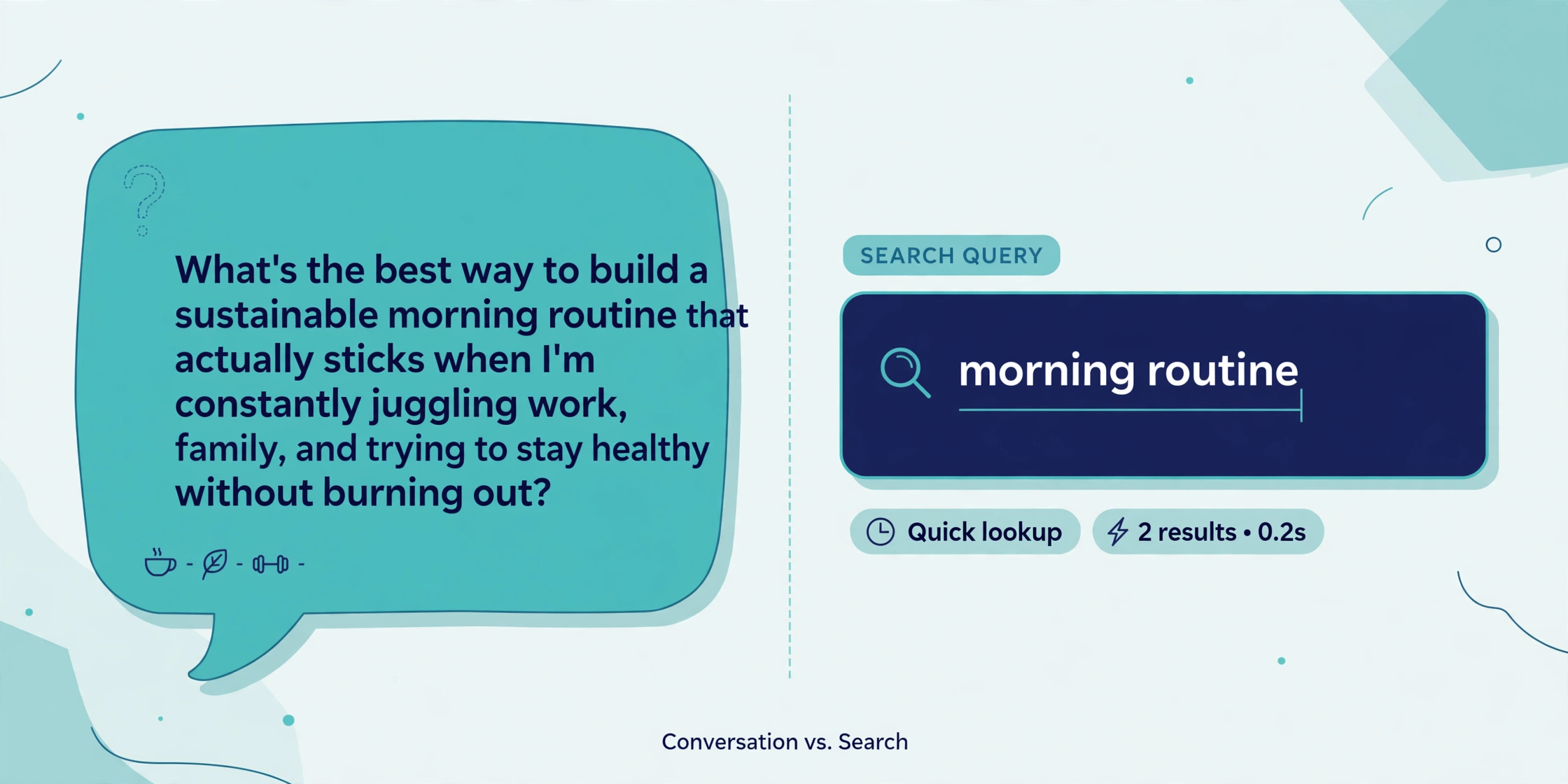 Illustration comparing conversational voice queries with short typed searches
